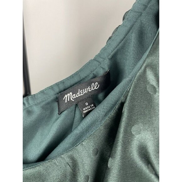 Madewell Emerald Green Silk One Shoulder Ruffle Dotted Mini Lined Dress Size 0 - Picture 4 of 7